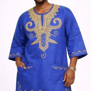 Men's Blue and Gold Traditional Shirt